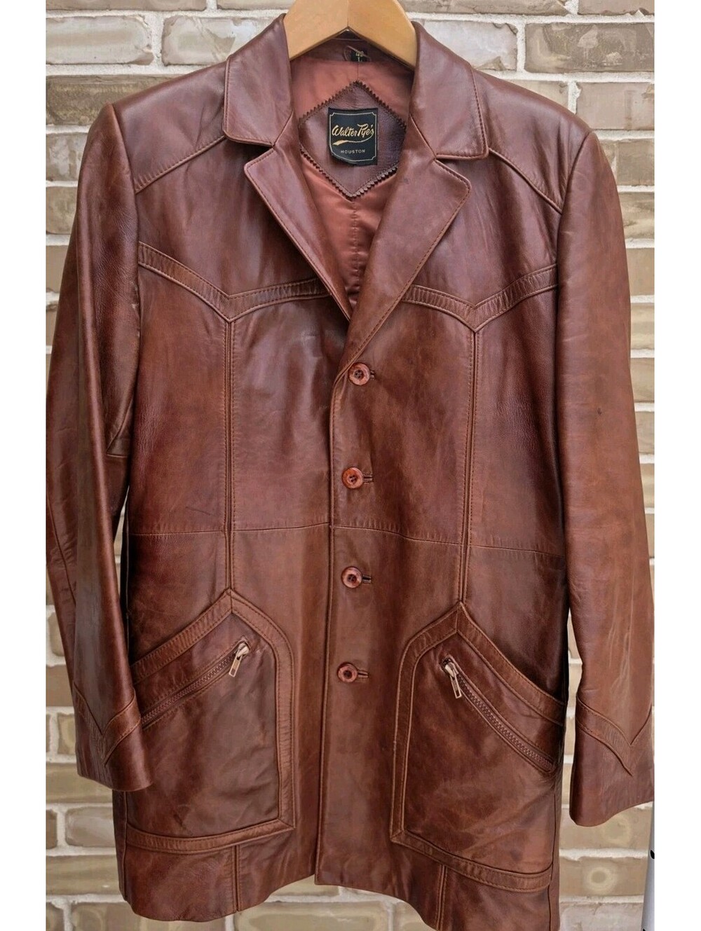 Vintage Walter Pye's Houston Leather Coat Jacket 42 Long Western Ranch Style L